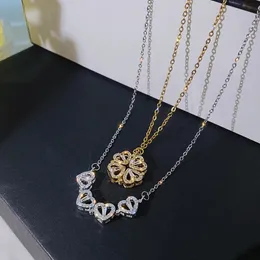 Retro Creative Magnetic Folding Heart-shaped Four-leaf Clover Pendant Necklace Deformable Popular Ladies Collarbone Chain Gift Jewelry