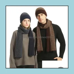 Women And Men Wool Hat Sets Color Matching Knitted Hats Thickened Scarf Gloves Three Piece Set Drop Delivery 2021 Hats Scarves Scarf Glo