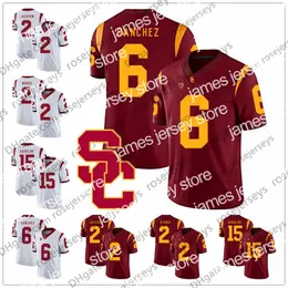 Fußballtrikot James USC Trojans # 2 Adoree Jackson Robert Woods 6 Mark Sanchez 10 Brian Cushing 15 Nelson Agholor 8 Nick Perry Rouge Blanc Vintage-Trikot