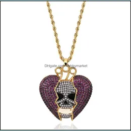 Pendant Necklaces Pendants Jewelry 14K Iced Out Skl Skeleton Purple Heart Juice Wrld Necklace Micro Pave Cubic Zircon Hiphop Fashion Drop