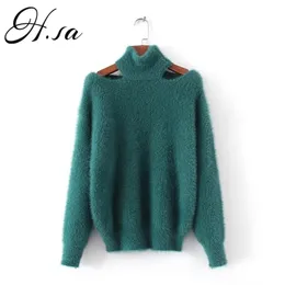 HSA Autumn Winter Fashion Sweters Korean Fashion Sexy Pullovers Mohair Jumpers Halter Lose Tops Sexy Fur Sweater 20122222