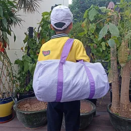Seersucker Travel Bags Lightweight Handbag Embroidered Duffel Bag Kid Outdoor Activity Carrying Bag
