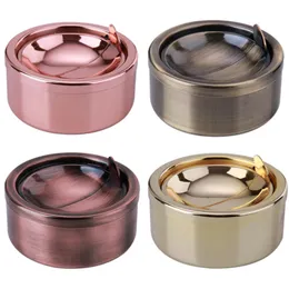 Durable Ashtrays Home Stainless Steel Windproof Round Shape Windproof Smokeless Ashtray Rotation With Lidighters Smoking Accessories 20220531 D3