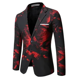 Men's Suits Blazers Gentleman Blazers Men Blue Patterning Printed Suit Jacket Casual Coat Prom Singer Concert Stage Costume Winter Size S-5XL 220826