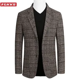 FGKKS Short Blazer Mens Plaid British Stylish Male Blazer Second Kurtka Firma Casual One Button Blazer dla mężczyzn Regularne 201104