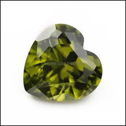 느슨한 다이아몬드 주얼리 고품질 고품질 100 pcs/ bag 8x8 mm 심장 측면 컷 모양 5a 올리브 녹색 입방 지르코니아 구슬 DIY 드롭 델