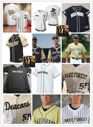 2022 NCAA Custom Wake Forest 스티치 야구 저지 28 James Broderick Jerseys 31 Jake Reinisch 3 Daniel Corona 6 Michael Turconi 8 Nick Kurtz 25 Brock Wilken Jersey