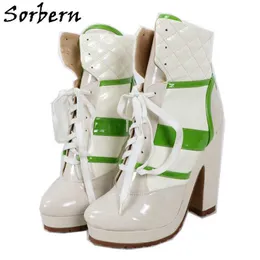 Sorbern Fashion Unisex Women Boots Ankle High Block Style High Heel Sneakers Lace Up Rubber Sole Desgined By Customer Big Size