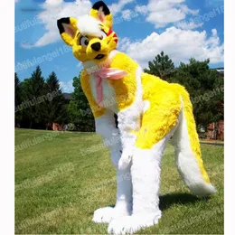 Halloween Long Fur Husky Fox Dog Mascot Costumes Cartoon Theme Character Carnival Unisex Adults Outfit Christmas Party Outfit Suit