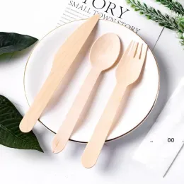 100% biologiskt nedbrytbart träpartiets bestick svart träsked gaffel kniv disponibla bordsartiklar högkvalitativt