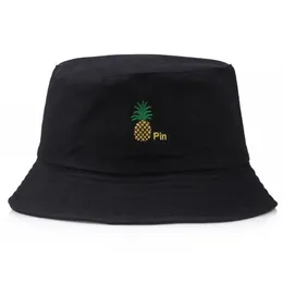Berets moda podwójna ananasa wiadra kapelusz mężczyźni kobiety składane plaża panama bob bawełna letnie płaski rybak bonnet gorros hoed