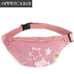 ANNMOULER WOMEN WIST BAG PINK PATCHWORK CHEST GIRLS FANLY PACK SWANY STAR CORDUROY POOW POUCH BELT GIFTS 220531