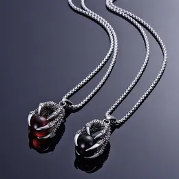 Pendant Necklaces Classic Dragon Claw Titanium Steel Necklace Punk Red Black Faux Crystal Ball For Men Fashion JewelryPendant NecklacesPenda