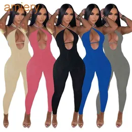 Sexy Designer Jumpsuit For Womens Hollow Out Rompers Summer Hanging Neck Bodysuit Open Back And Hip Lifting Sports Onesies