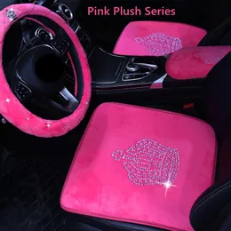 Araba koltuğu kapaklar pembe bling aksesuarları için iç setler kızlar glitter peluş peluş sıcak otomotiv yastık kristal taç dekocar