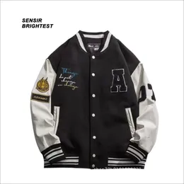 Sensir School Jacket American Pu Leather Stitched Tweed Baseball Suit High Street Oversize Loose Varsity Jacket Men 220811