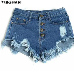 Mulheres Shorts de jeans de verão europeu e americano BF Cintura alta feminina para calças curtas de buraco rasgado 210608