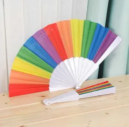 Składany Hiszpania Rainbow Pride Festival w stylu ręka fan taniec przyjęcie weselne tkanina składana ręka fanów akcesoria 100pcs daj464