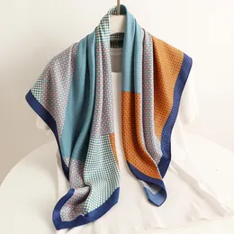 Twill Satin Square Scarf Women Print Splice Striped Neckerchief Hand Bag Wrist Shawl Hijab Girls Bandana Wrap Foulard