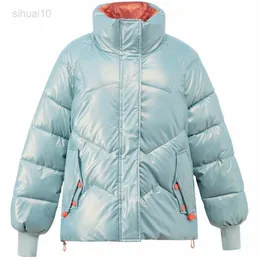 Invierno mujer moda abajo parka chaquetas gruesas algodón corto acolchado brillante parka prendas de vestir exteriores chaqueta casual femenina nueva chaqueta abrigo l220725