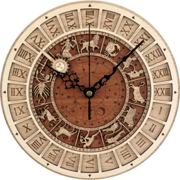 30cm Venice Astronomical Wooden Clock Creative Wall Quartz Twelve Constellations Living Room Home Decor 220318