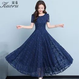 Kadın Elbiseler Yaz Mavi Vintage Sıradan Elbise Maxi Sukienka Kısa Kollu Plus Boyutu Şifon Tunique Longue Femme Vestidos 220517