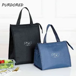 PURDORED 1 Pc Tragbare Unisex Mittagessen Taschen Wasserdichte Lebensmittel Picknick Lunch Box Tasche Isolierte Frauen Kühltaschen Frische Bento Beutel y220524