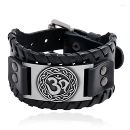 Charm Bracelets Charms Om Yoga Symbol Wide Wrap Layer Bangle Genuine Leather Watch Strap Bracelet Jewelry Punk Men Cuff Pulsera Hombre Kent2