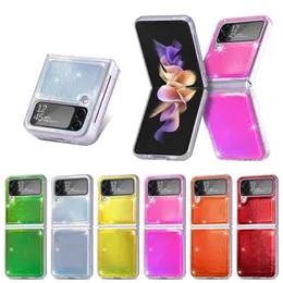 Bling Laser Glitter Non-Slip Precise Cutout Anti-Scratch Cases Shockproof Hard Plastic PU Leather Full Body Protective For Samsung Galaxy Z Flip 4 5G Flip4