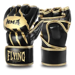 FLYING Half Finger Boxing Gloves PU Leather MMA Fighting Kick Boxing Gloves Karate Muay Thai Training Workout Gloves Men 220624