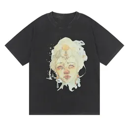 Męskie koszulki markowe ubrania t shirt tęcza pół-portret drukuj koszulka z grafiką myte w trudnej sytuacji t-shirt główna ulica graffiti koszule z nadrukiem zmarszczek 4XL