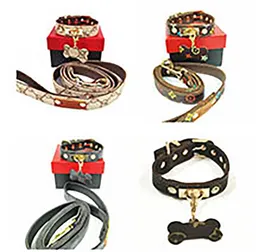 Quality Brown Luxury Pet High Collars Leather Popular Print Dog Leashes Fashion Pet Neckhy84
