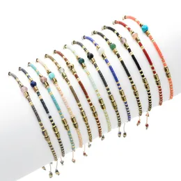 Charm Bracelets Multicolor Adjustable Miyuki Thin Bead Bracelet Handmade Weave Natural Stone Rope Chain Couple BraceletCharm