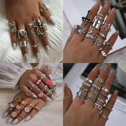 Klusterringar 2022 Vintage Cool Spider Knuckle Set For Women Boho Cross Midi Joint Finger Ring Goth Alt Carved Flowers Crystal Jewelry Rita2