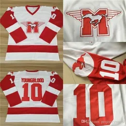 Nikivip #10 Sutton Youngblood Movie Hamilton Mustangs Ice Hockey Jersey Mens 100% sömnad Youngblood Hockey Jerseys White Vintage
