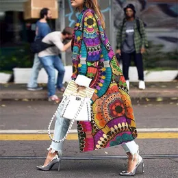 female long coat fashion color matching new spring and autumn women's jacket plus size Pretty colorful printing coat women T200114