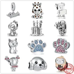 925 Sterling Silver Dangle Charm New Fashion Poodle Paw Sika Deer Rabbit Beads Bead Fit Pandora Charms Bracelet DIY Jewelry Accessories