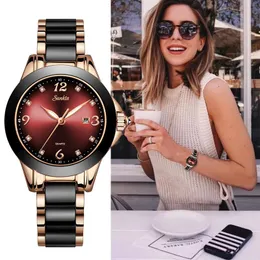 Relogio feminino sunkta women assiste a água impermeável Brand Luxury Watch com cerâmica e correia de metal Relojes para Mujer