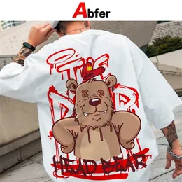 Abfer Harajuku Shirt Aesthetic Gothic Punk Cartoon Bear Graphic Shirts Men Summer Hip Hop Oversized shirts Street ops Tee 220614