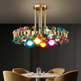 Modern Colorful Crystal Chandelier Creative Glass Hanging Lamp For Living Dining Room Bedroom LED Indoor Home Decor Luminaire