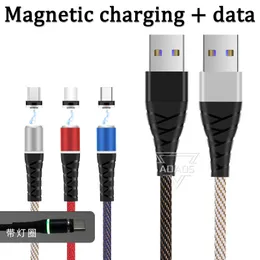 3 1 자석 전화 케이블 3A LED Super Fast Charging 4 Core Type C 마이크로 USB 케이블 와이어 용 Samsung Huawei Moto LG