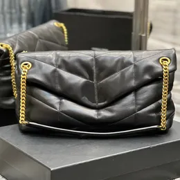 Designer axelväska loulou puffer quiltad klaffpåse med läder dubbel rem lammskinn mjukt smid crossbody guld silver hårdvara