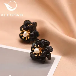 Студа Xlentag Natural Black Agate Pearl Серьги для женщин по случаю дня рождения.