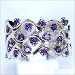 Band Rings Jewelry New Design Infinity Intertwined Cross Purple Cz Stone Ring Special-Interest Hollow Wave Shape Vine Women Finger Wide Drop