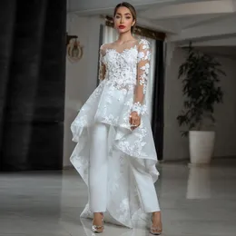 Modest Floral Appliques Sheath Wedding Dresses Front Short Back Long Pants Bridal Gown Button Back Beach robe de mariage