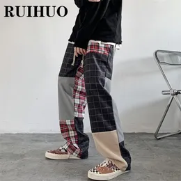 Herrbyxor Ruihuo Patchwork Plaid Streetwear Men Clothing Korean Fashion Mens Joggers 3xl Spring Arrivals 220826