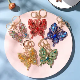 Butterfly Keychain Leather Tassel Holders Metal Crystal Key Chains Keyring Charm Bag Car Pendant Gift