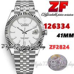 ZF ZF126334 ETA 2824 ZF2824オートマチックメンズウォッチ41mmフルーテッドベゼルホワイトダイヤルスティックマーカー904Lステンレススチールブレスレットとケーススーパーバージョンの永遠の時計