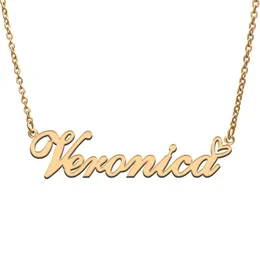 Pendant Necklaces Love Heart Veronica Name Necklace For Women Stainless Steel Gold & Silver Nameplate Femme Mother Child Girls GiftPenda