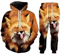 Wholesale--New Fashion Men/Womens Animal Fox Sweatshirt Joggers Funny 3D Print Unisex Hoodies+Pants %015